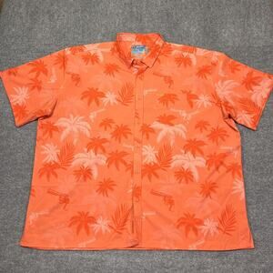 Retro Rifle Vice City Shirt Mens 4XL Orange Palm Gun Print Short Sleeve Tropical